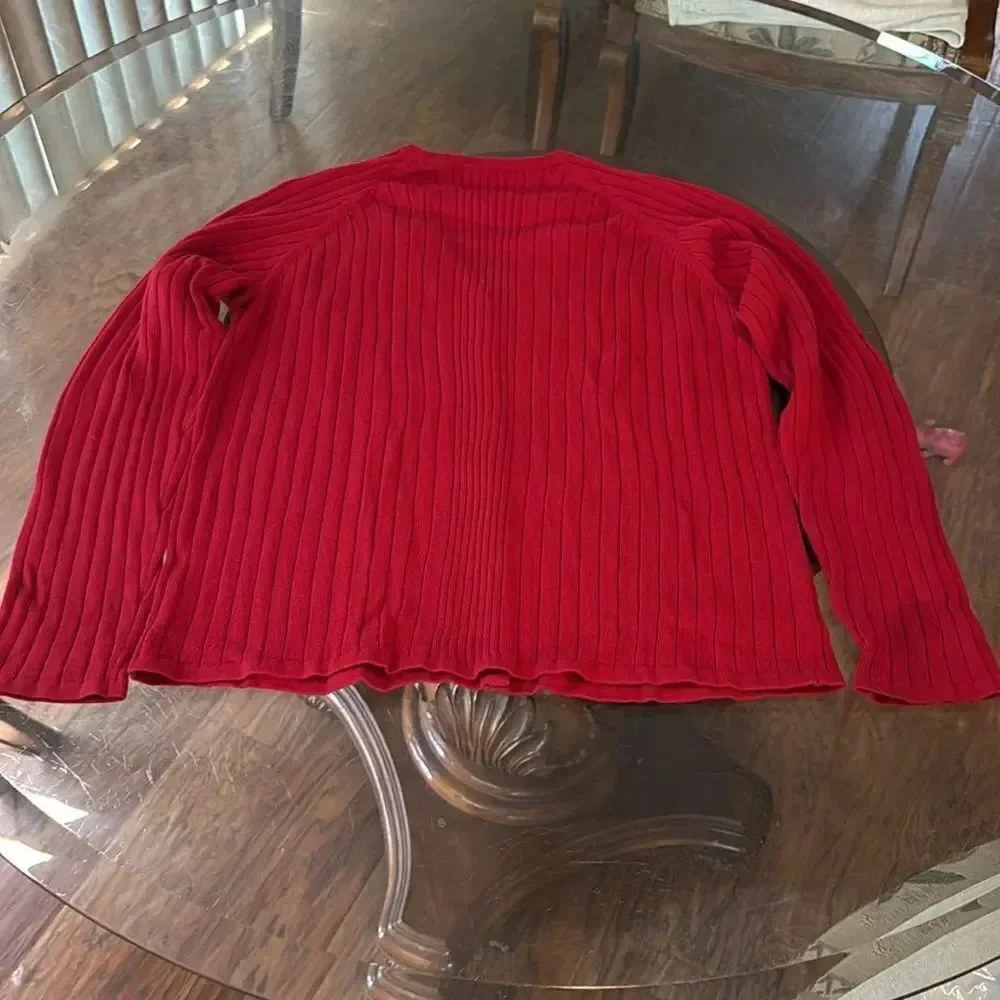 Karen Scott Size XL Red Sweater V Neck Ribbed Button Front Long Sleeved Woman’s